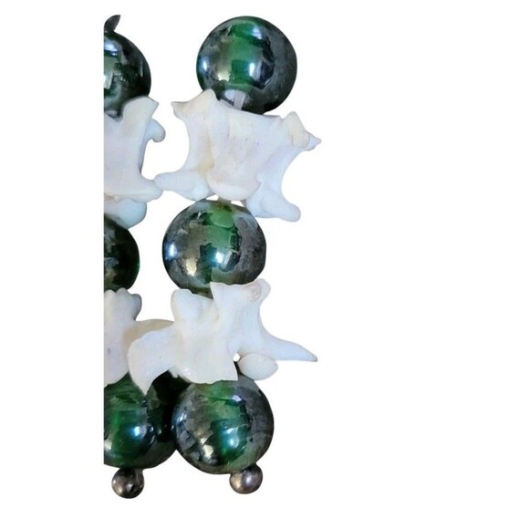 Rattlesnake Vertebrae  & Green Glass Beaded  Dangle Post Earrings - Picture 5 of 5